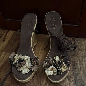Wild Pair Brown Floral Wedge Sandals